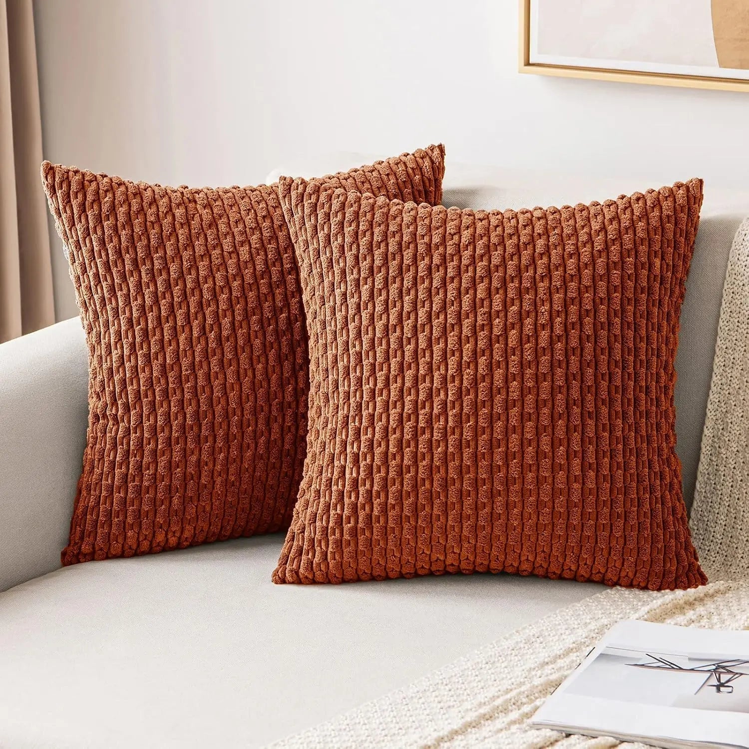 Soft Corduroy Decorative Pillow with Raised Texture for Sofa and Bed