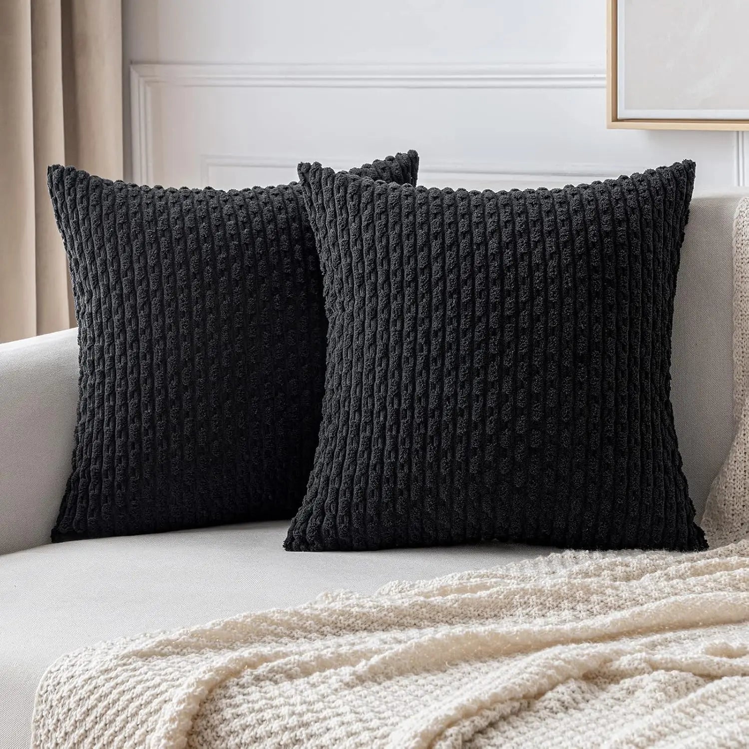 Soft Corduroy Decorative Pillow with Raised Texture for Sofa and Bed