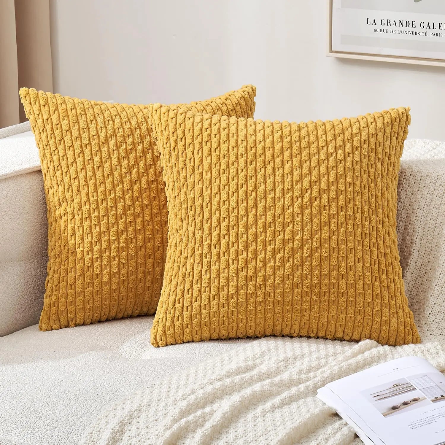 Soft Corduroy Decorative Pillow with Raised Texture for Sofa and Bed