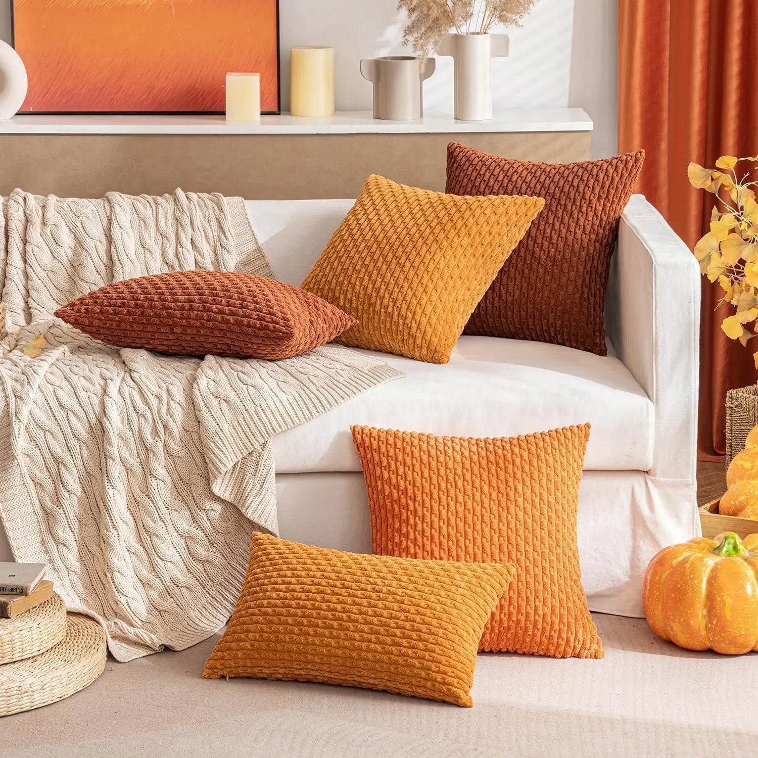 Soft Corduroy Decorative Pillow with Raised Texture for Sofa and Bed