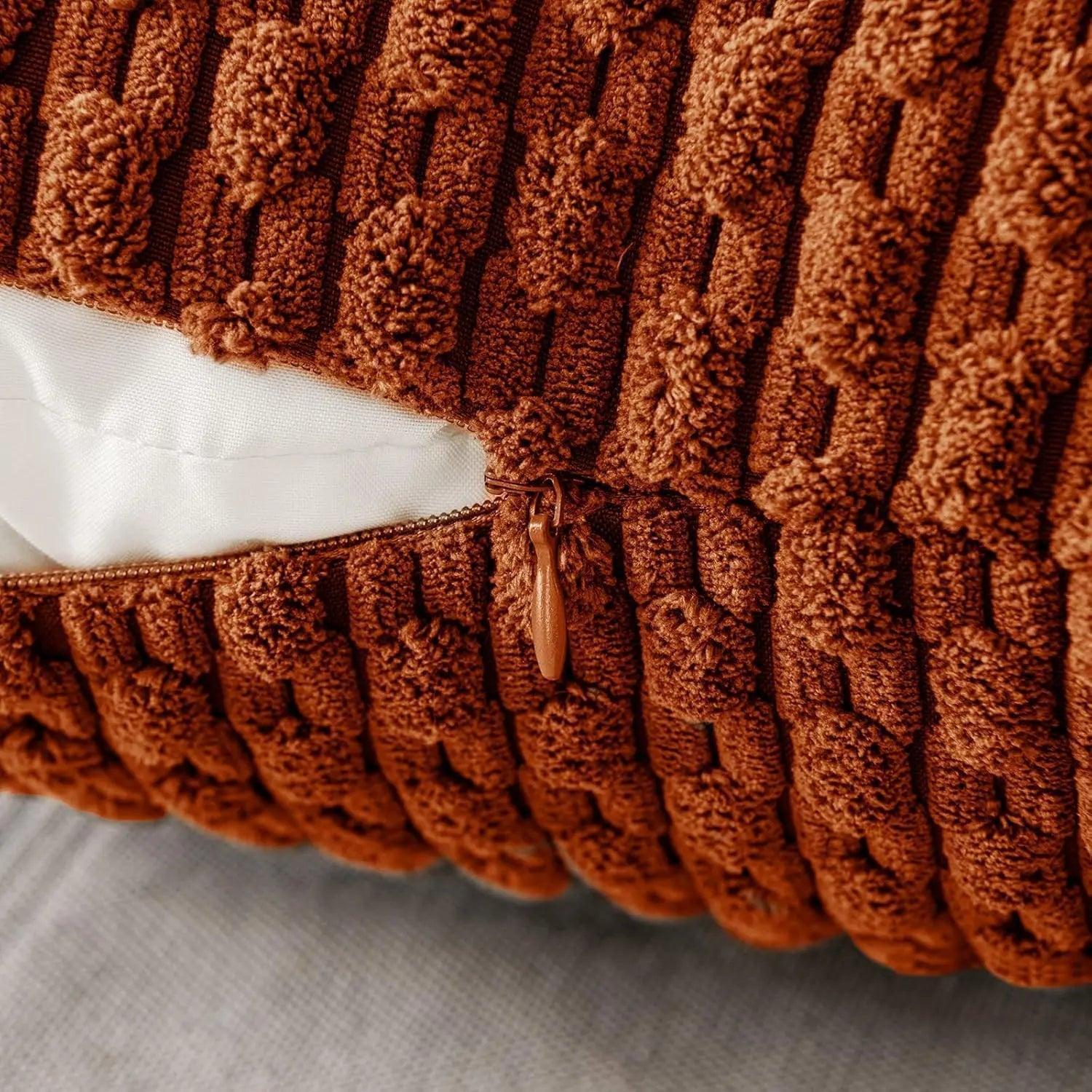 Soft Corduroy Decorative Pillow with Raised Texture for Sofa and Bed