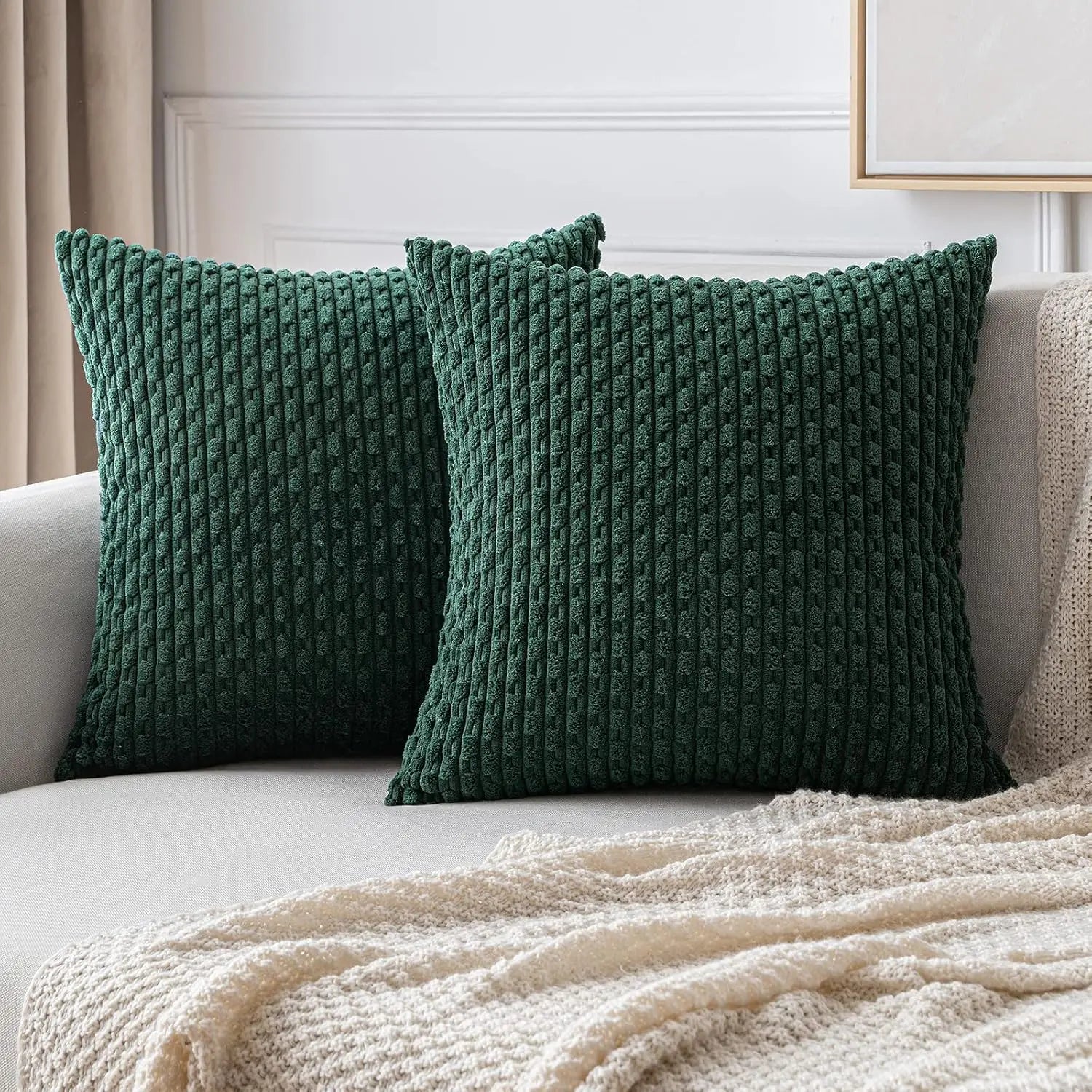 Soft Corduroy Decorative Pillow with Raised Texture for Sofa and Bed