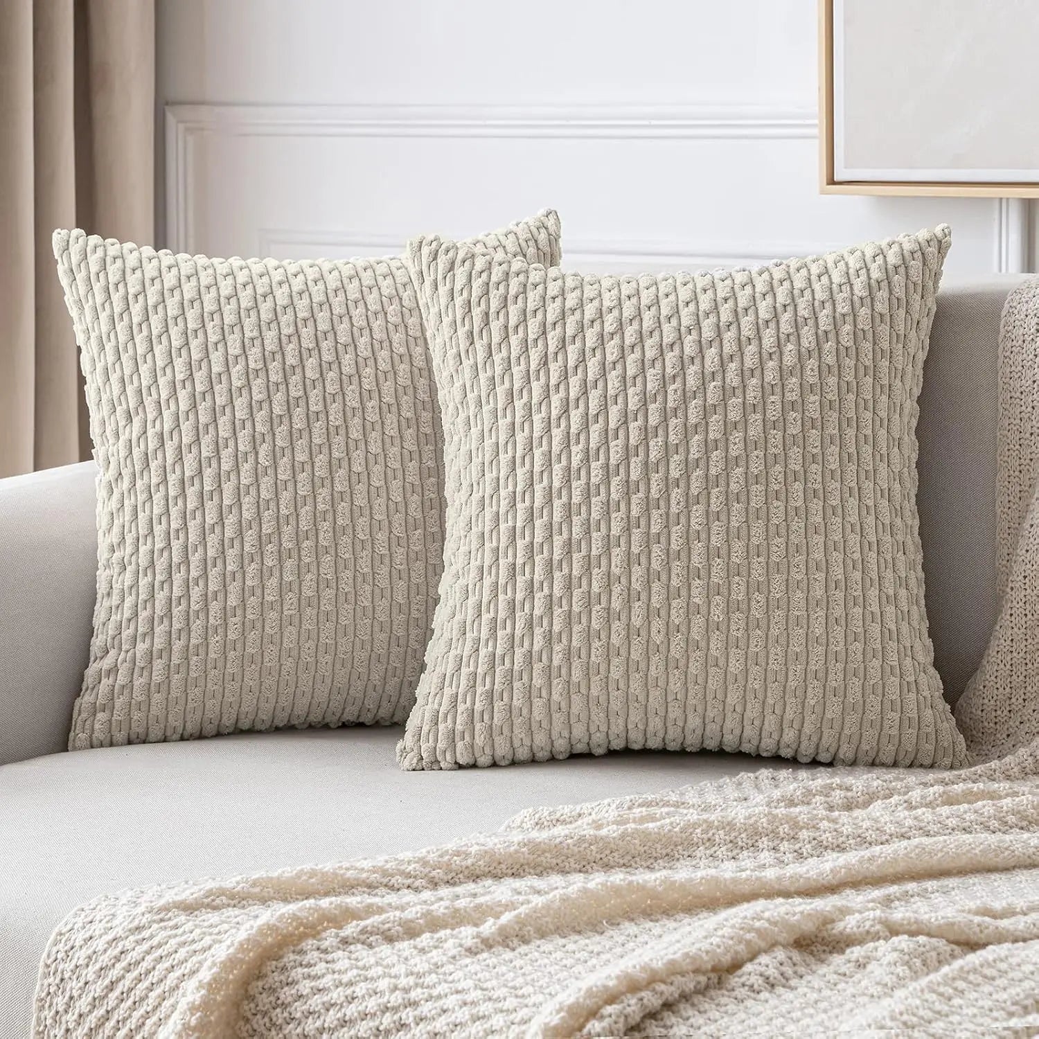 Soft Corduroy Decorative Pillow with Raised Texture for Sofa and Bed
