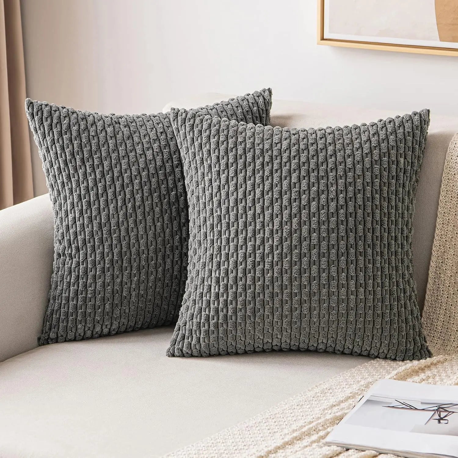 Soft Corduroy Decorative Pillow with Raised Texture for Sofa and Bed