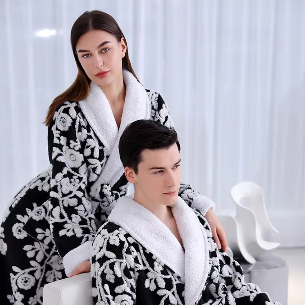 VeluMorn – Elegante Jacquard Badjas met Dubbele Laag voor Stijlvol Ontspannen