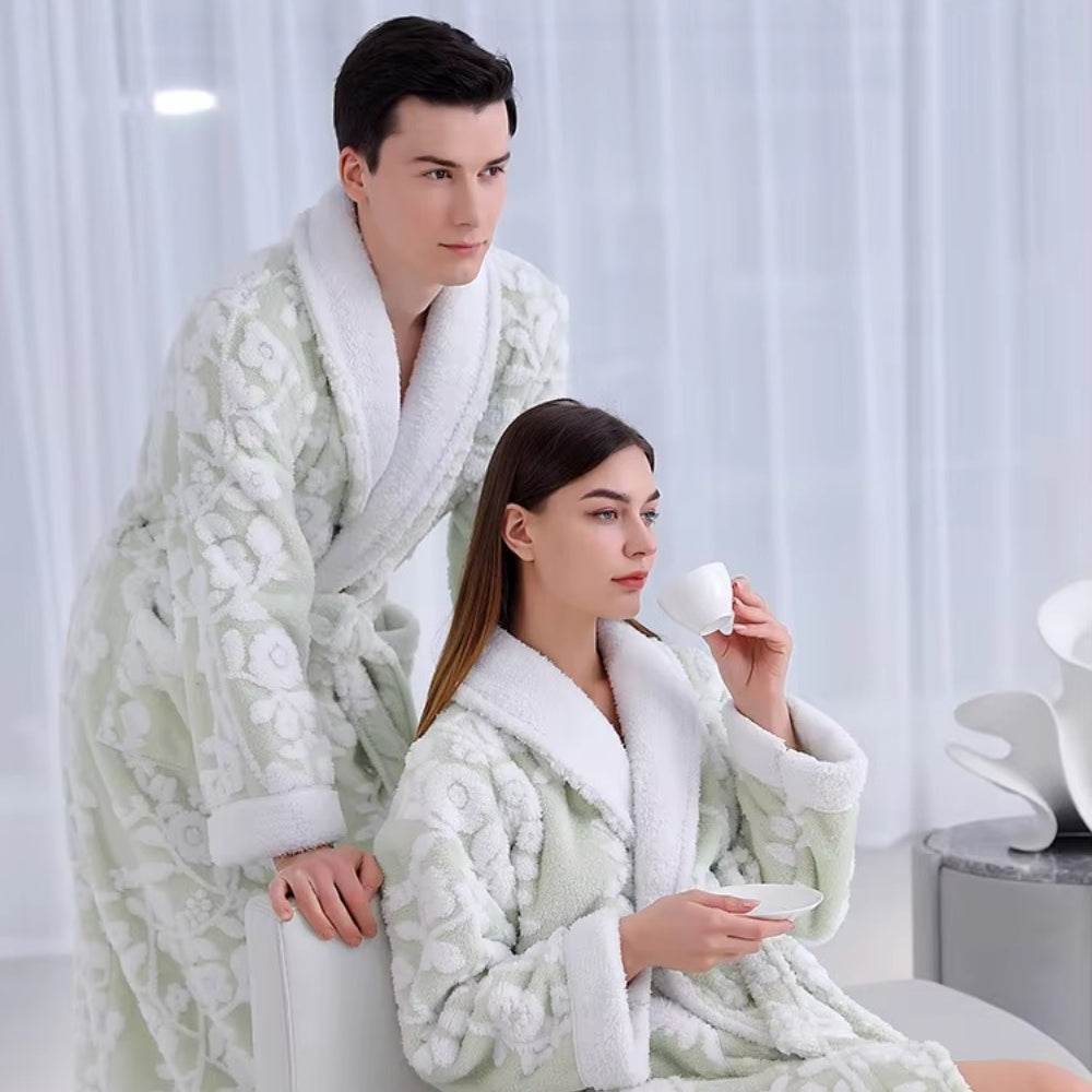VeluMorn – Elegante Jacquard Badjas met Dubbele Laag voor Stijlvol Ontspannen