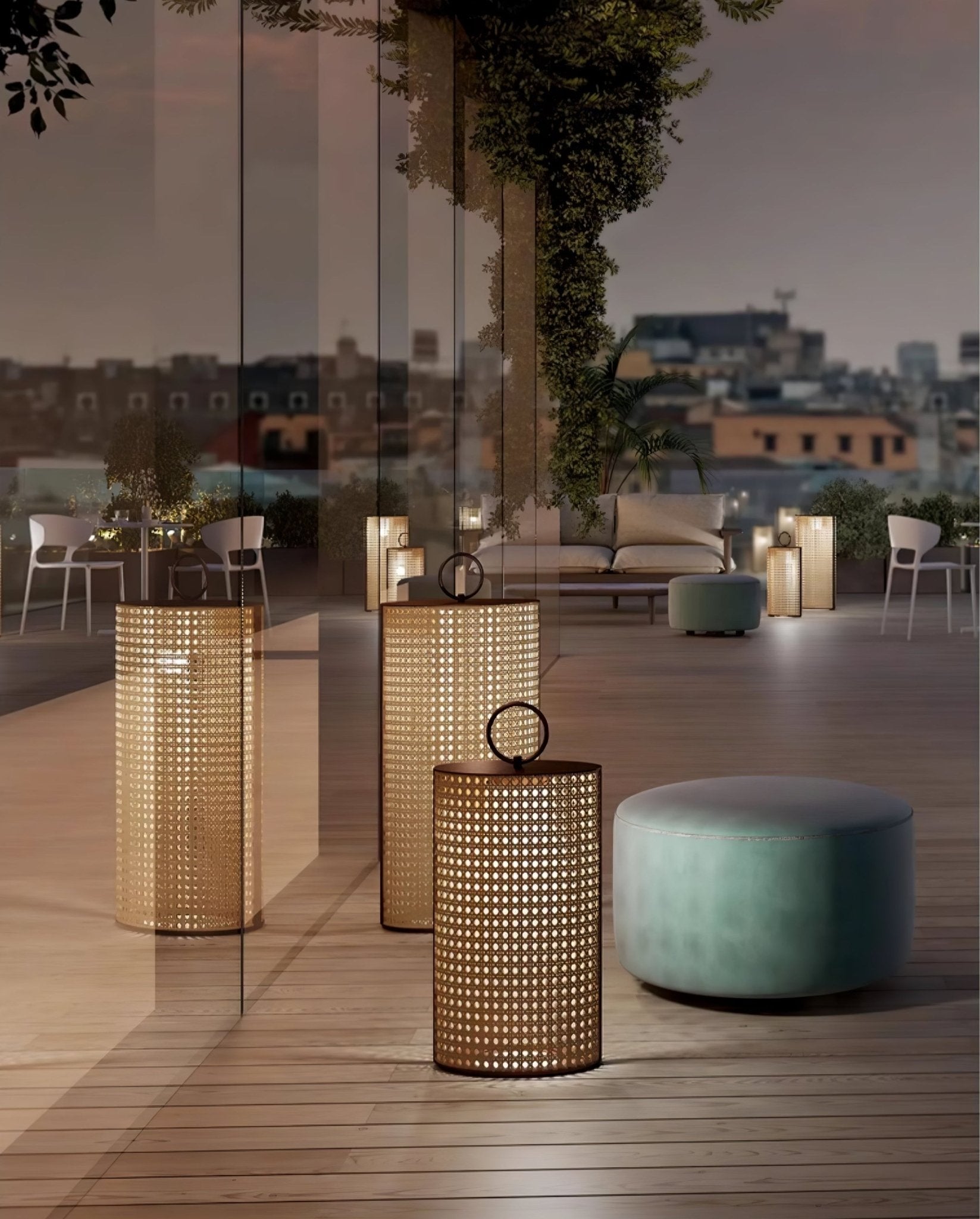 Lanterne Solaire d'Extérieur avec Télécommande et Revêtement en Rotin pour Jardin et Terrasse