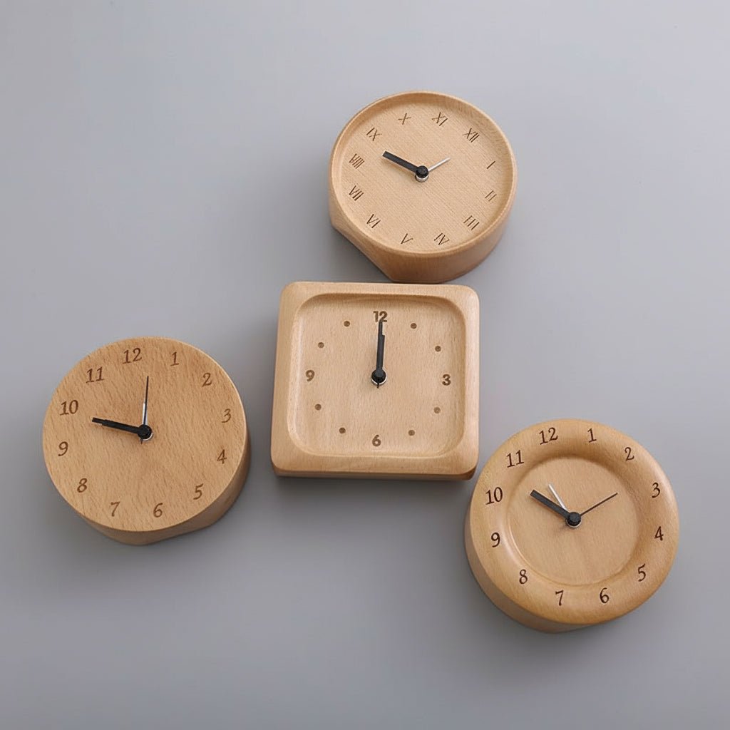 Alarm Clock Made of Solid Beech Wood with Analog Movement and Silent Mechanism