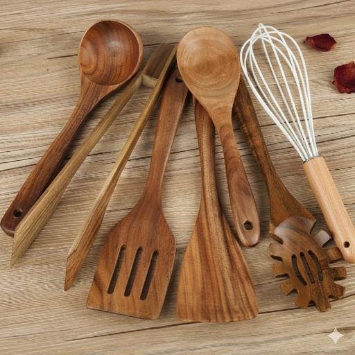 TerraChef – Luxe Houten Keukengerei Set (7-delig) voor Stijlvol & Veilig Koken