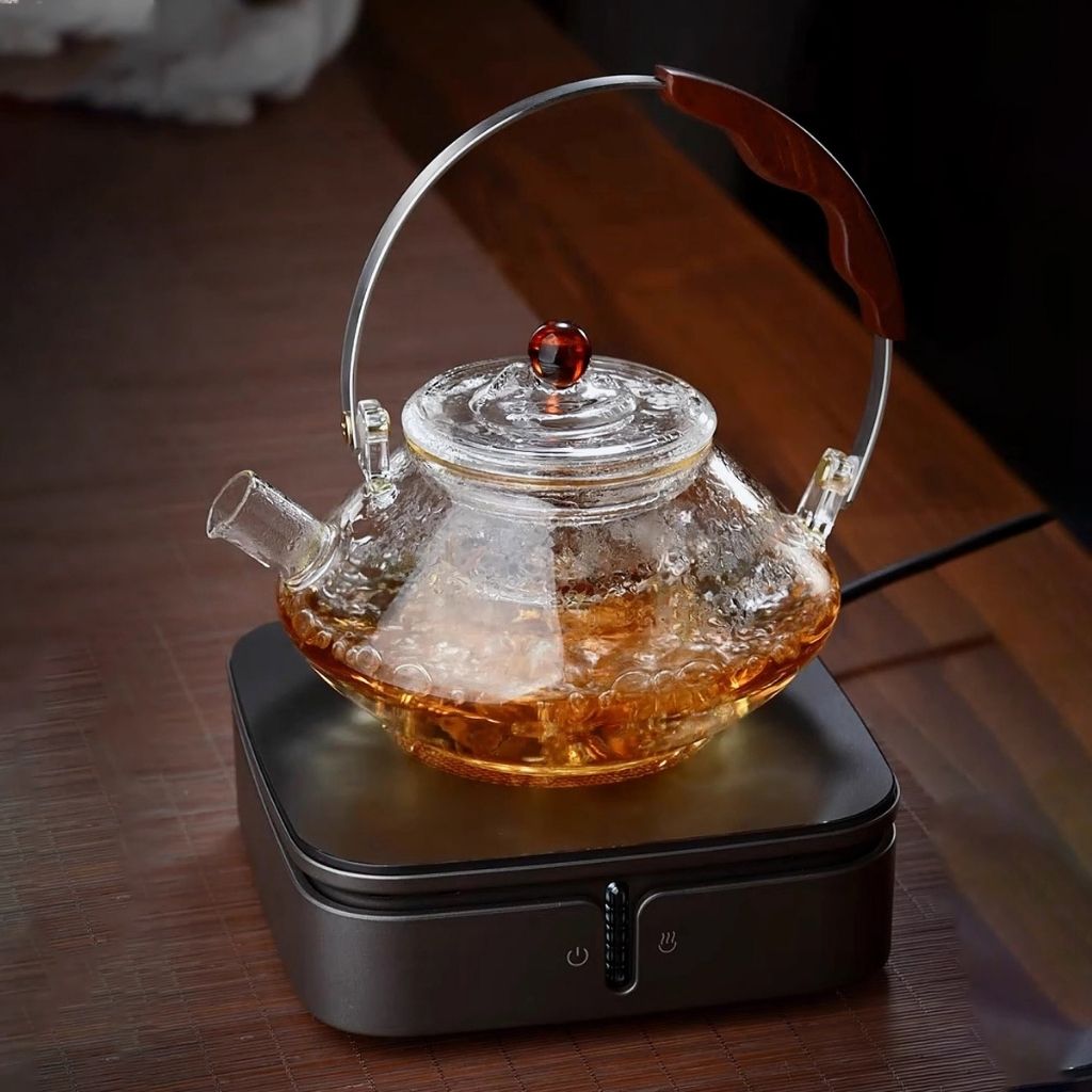 LumiBrew Elegante Glazen Theepot – met Houten Accent en Tijdloos Design voor Stijlvolle Theemomenten