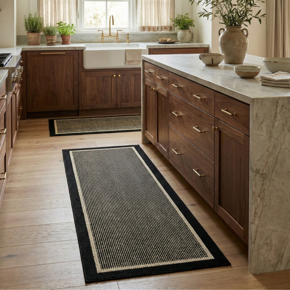 Set de Tapis de Cuisine Antidérapants Lavables en Polypropylène avec Texture Rainurée