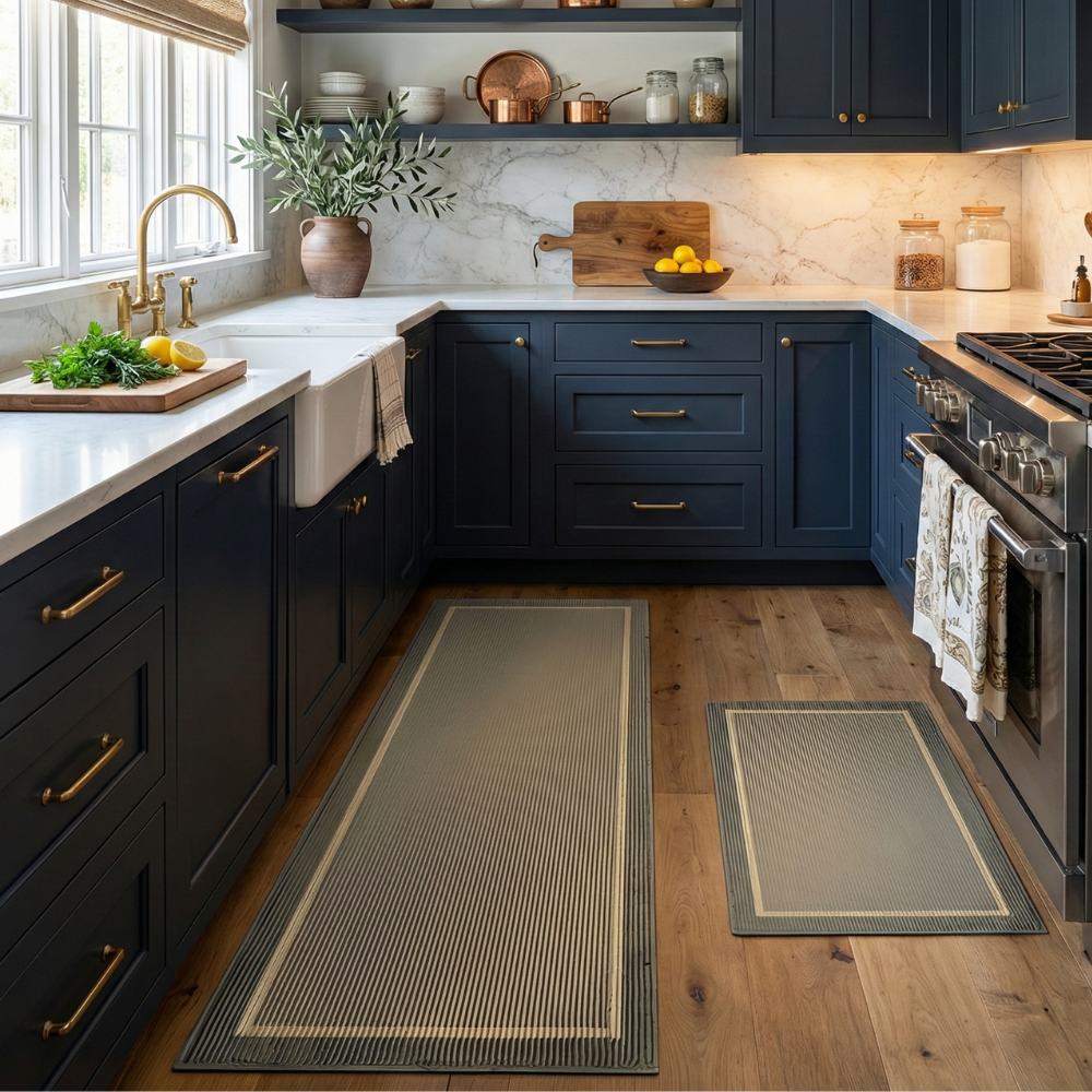 Set de Tapis de Cuisine Antidérapants Lavables en Polypropylène avec Texture Rainurée