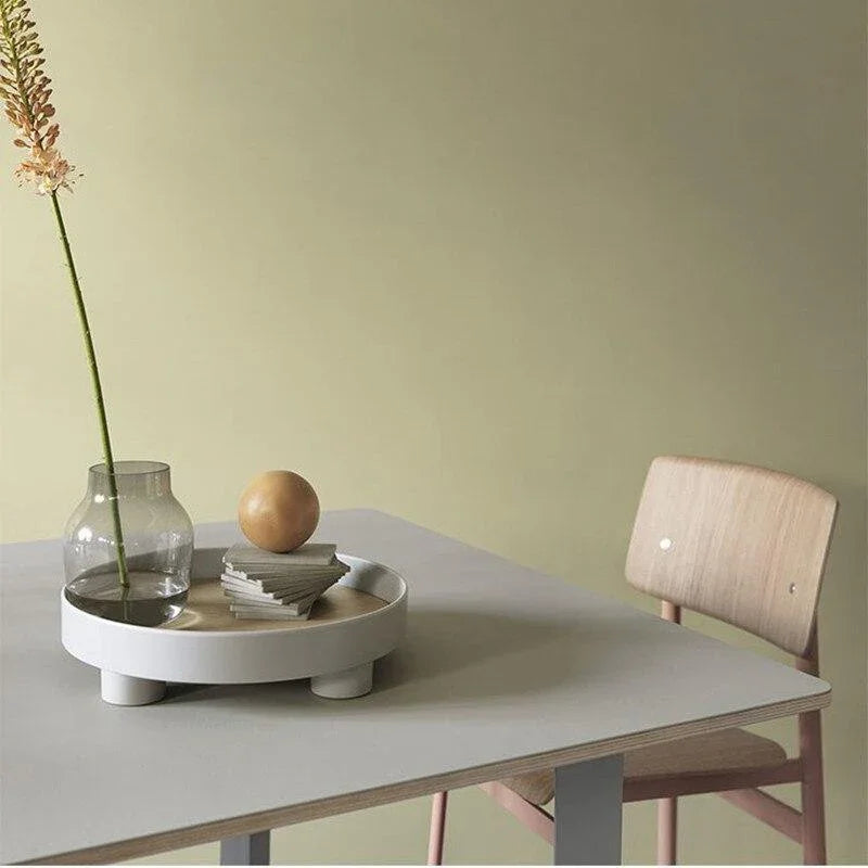 Plateau Rond en Bois avec Incrustation de Chêne et Bord Noir Relevé pour Table Basse