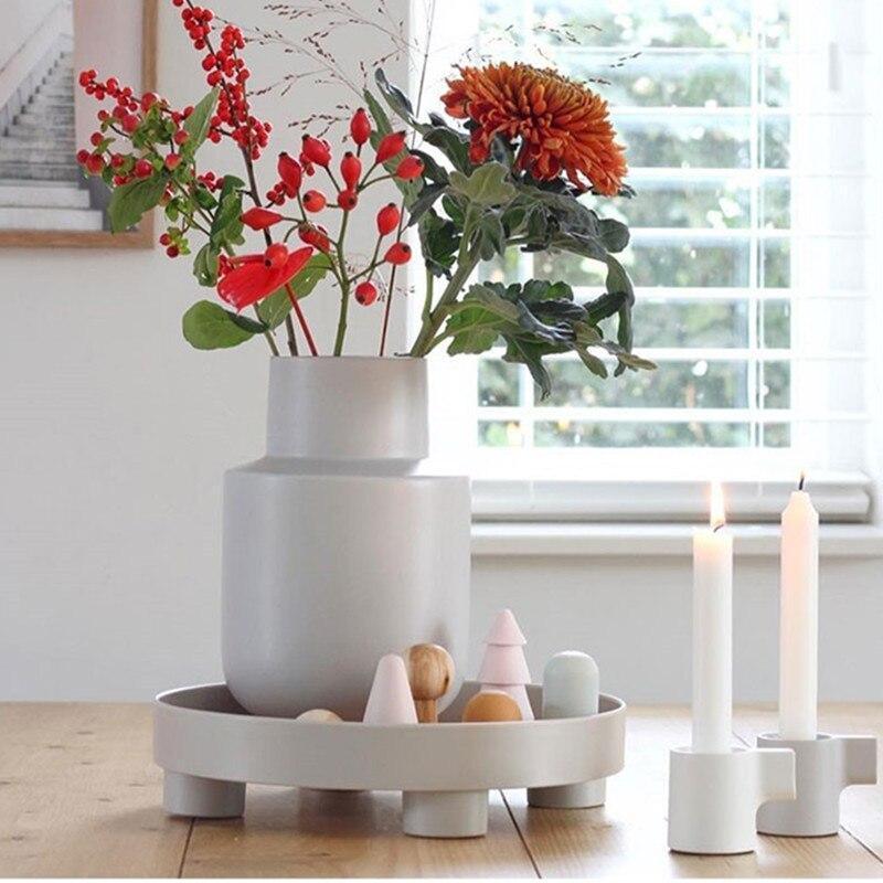 Plateau Rond en Bois avec Incrustation de Chêne et Bord Noir Relevé pour Table Basse