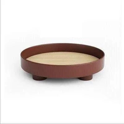 Plateau Rond en Bois avec Incrustation de Chêne et Bord Noir Relevé pour Table Basse