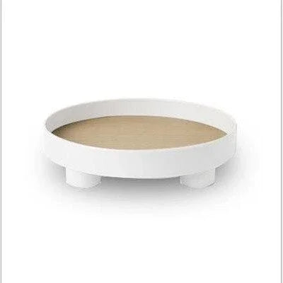 Plateau Rond en Bois avec Incrustation de Chêne et Bord Noir Relevé pour Table Basse