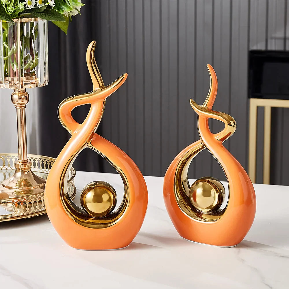 LuxeForm – Abstracte Keramische Sculptuur met Gouden Accenten voor Tijdloze Elegantie