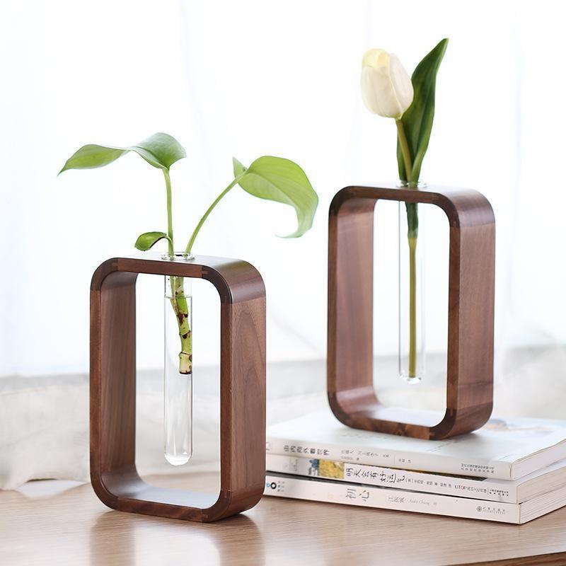 RootBloom – Stylish Wooden and Glass Propagation Vase for a Natural Accent