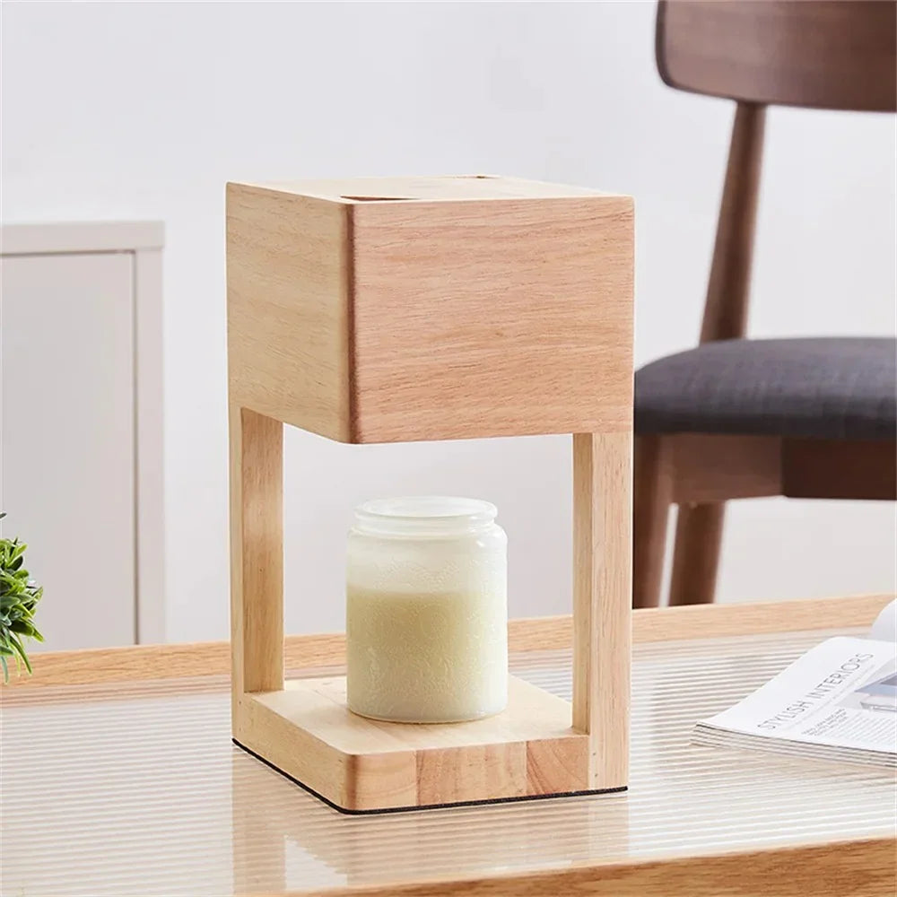 Lampe Chauffe-Bougie en Bois avec Lumière Chauffante pour Bougies Parfumées