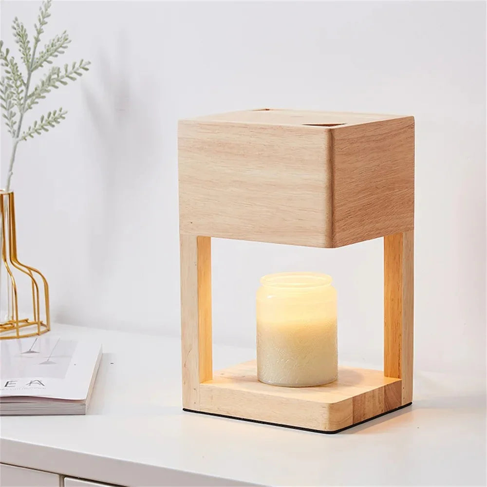 Lampe Chauffe-Bougie en Bois avec Lumière Chauffante pour Bougies Parfumées