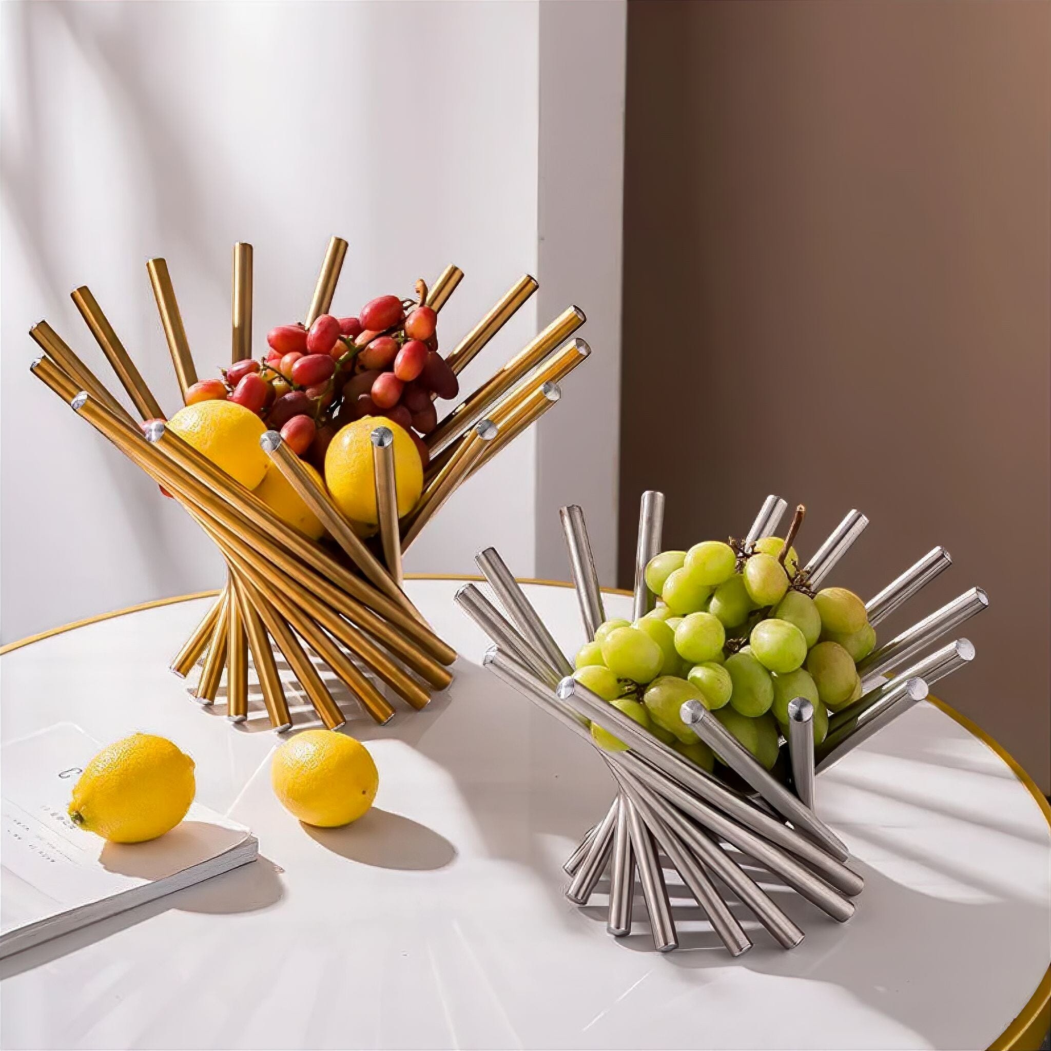 Metal Fruit Basket Gold Silver – Round Table Basket Modern Design