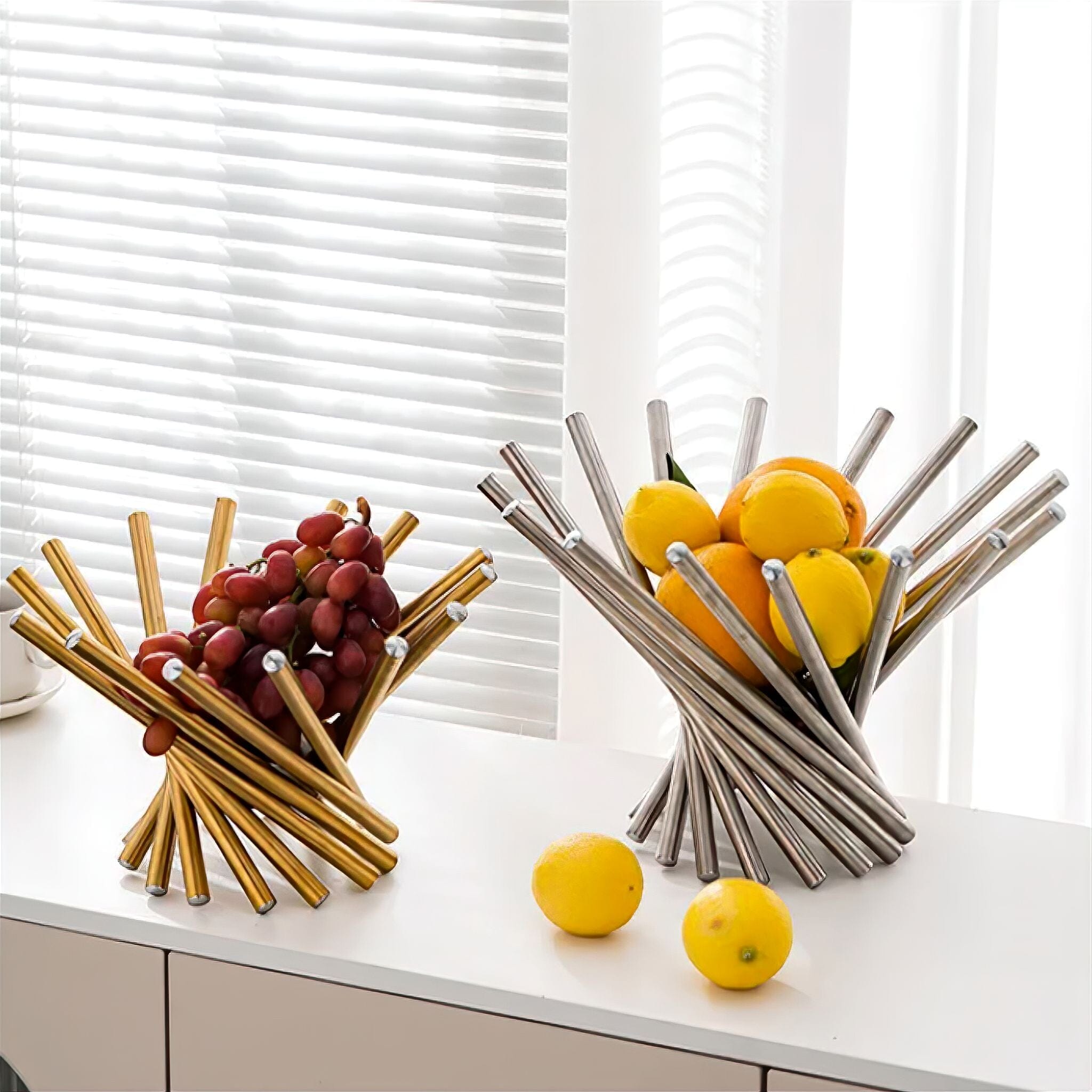 Metal Fruit Basket Gold Silver – Round Table Basket Modern Design