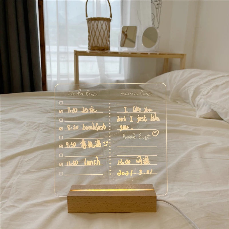 MemoGlow – Stijlvolle Acryl Notitiebord met Houten Standaard
