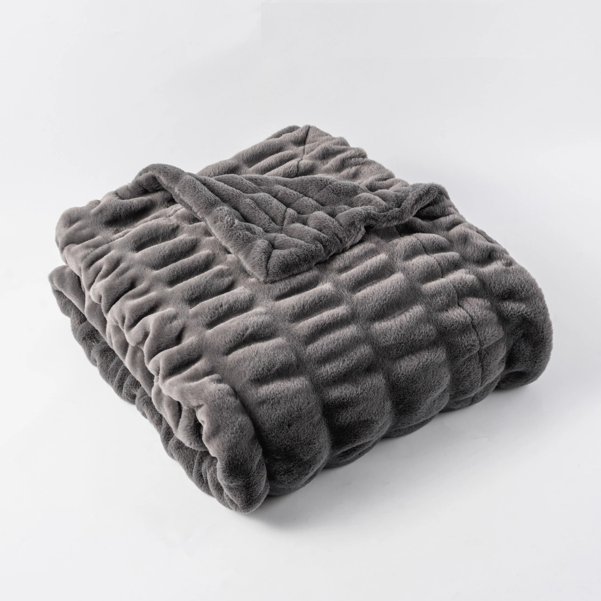 Plaid en fausse fourrure pelucheux avec design 3D côtelé réversible pour canapé