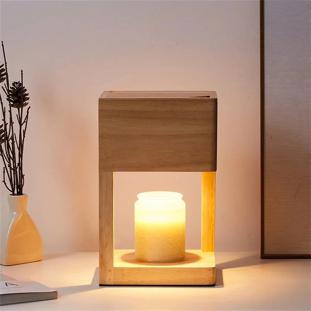 Lampe Chauffe-Bougie en Bois avec Lumière Chauffante pour Bougies Parfumées