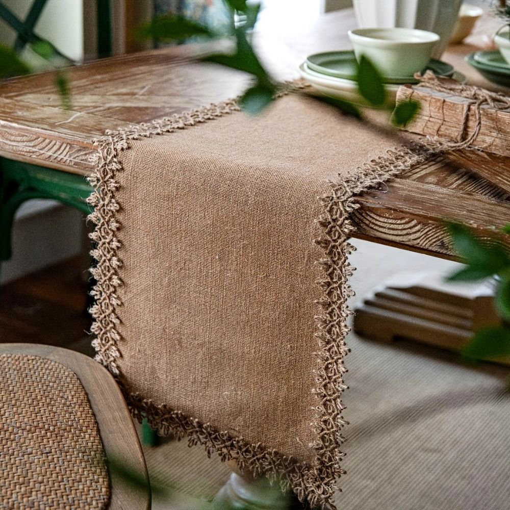 TerraLoom Natural Jute Table Runner – Rustic Elegance for a Warm Table Setting