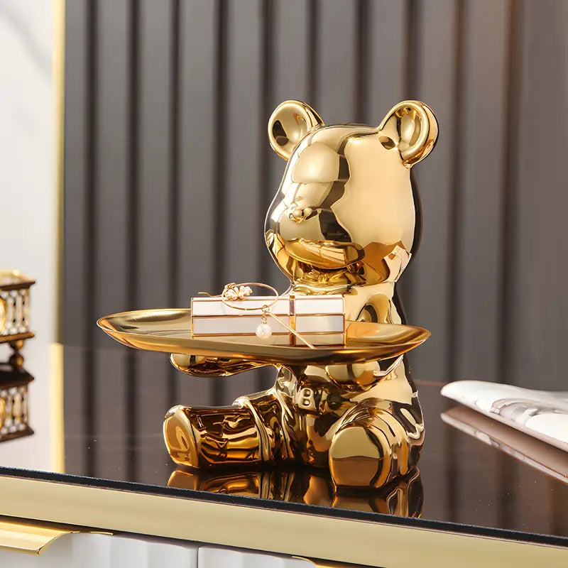 ShineBear – Luxury Decorative Sculpture Holder with Glossy Ceramic Finish