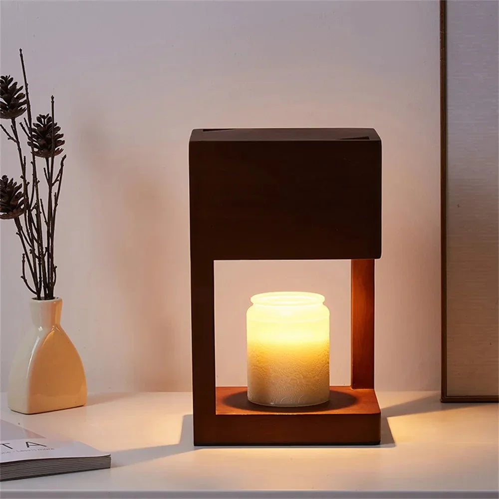 Lampe Chauffe-Bougie en Bois avec Lumière Chauffante pour Bougies Parfumées