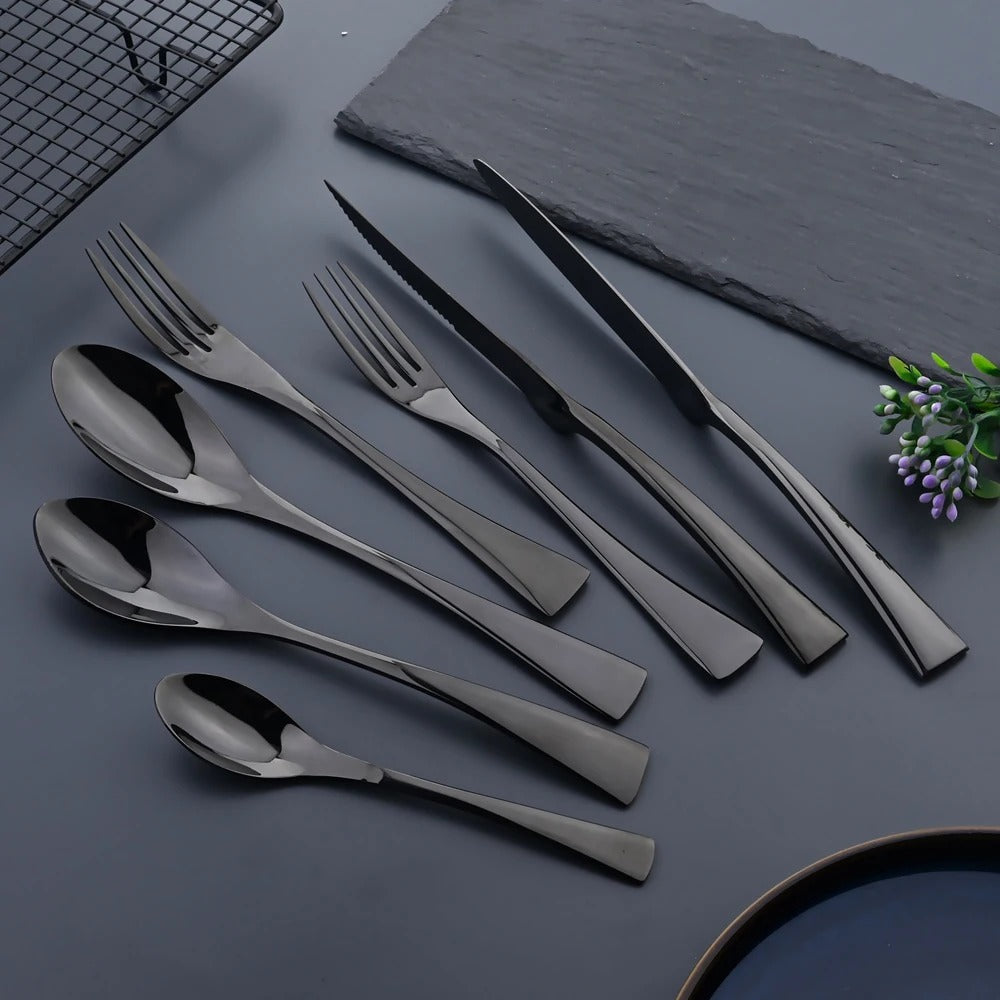 Noire Elegance – Luxury Black Cutlery Set in Stainless Steel (24/42/48/84-piece)