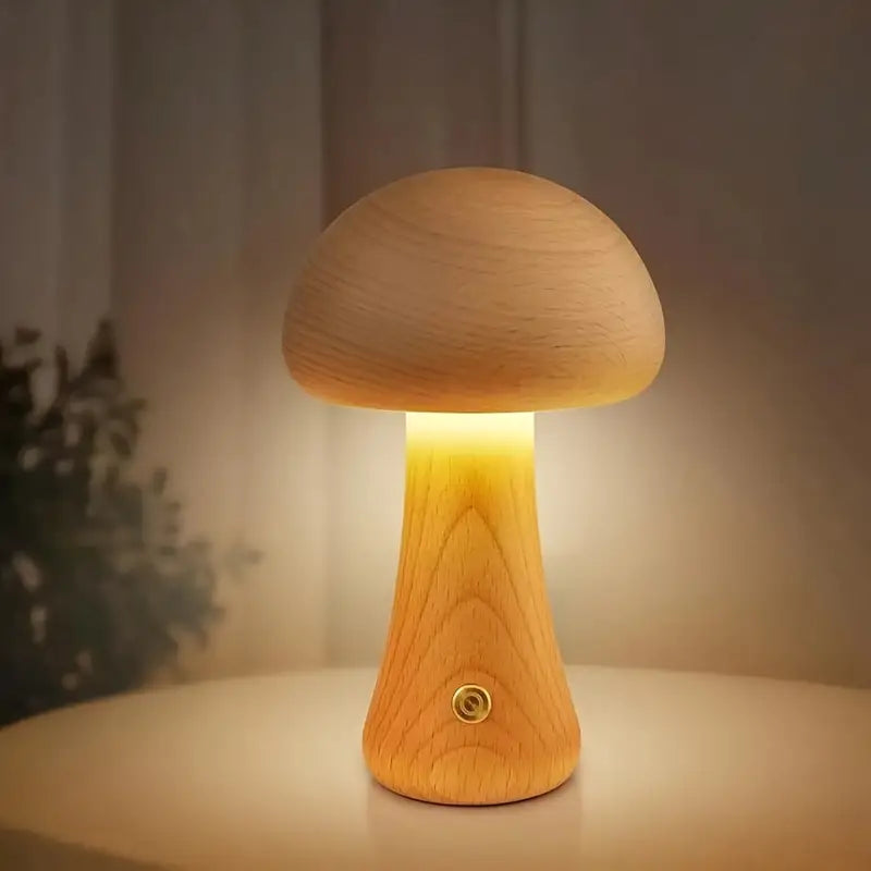 MushroomGlow – Wooden Table Lamp with Natural and Modern Design