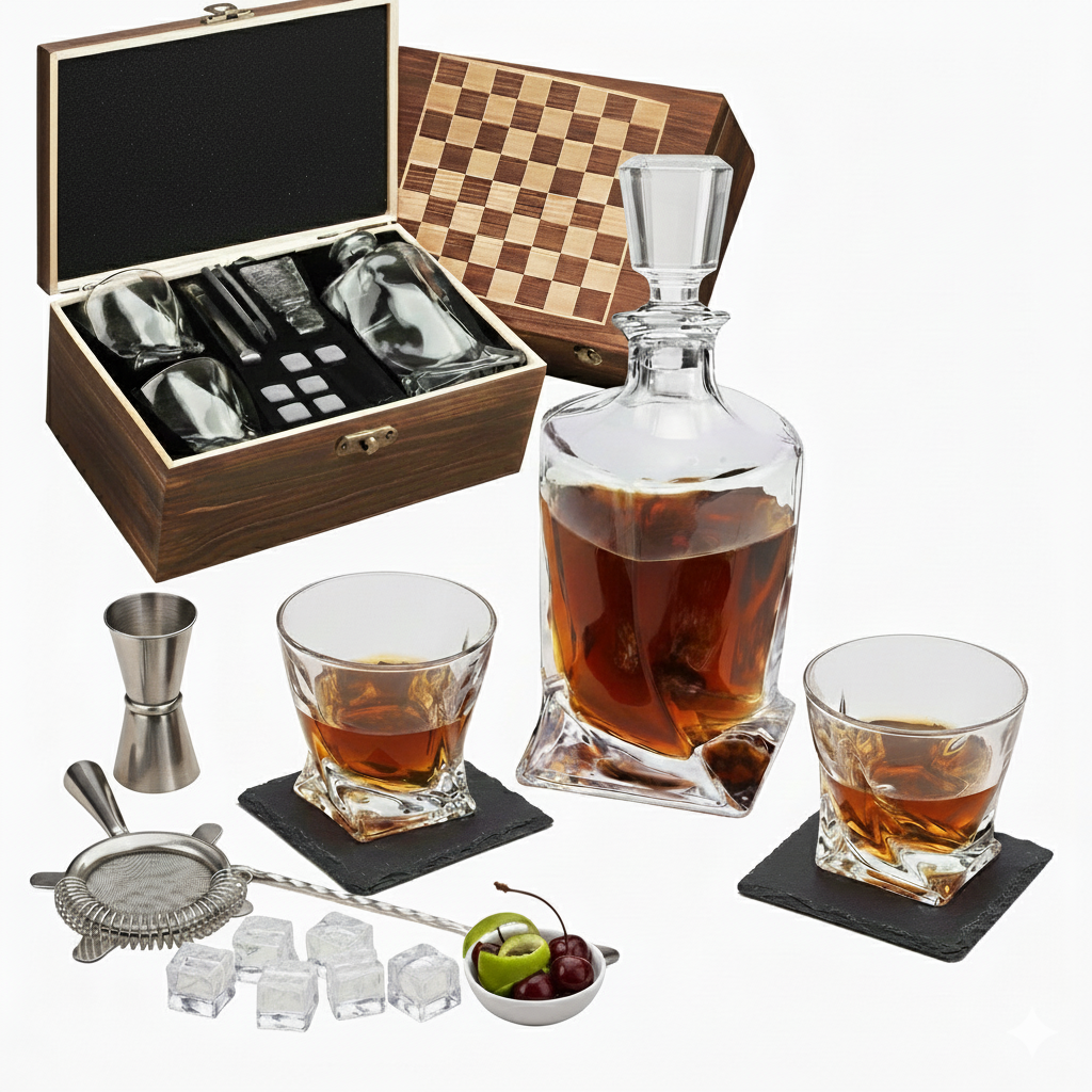 WhiskerLux – Ensemble de carafe à whisky de luxe avec carafe en cristal et pierres à whisky