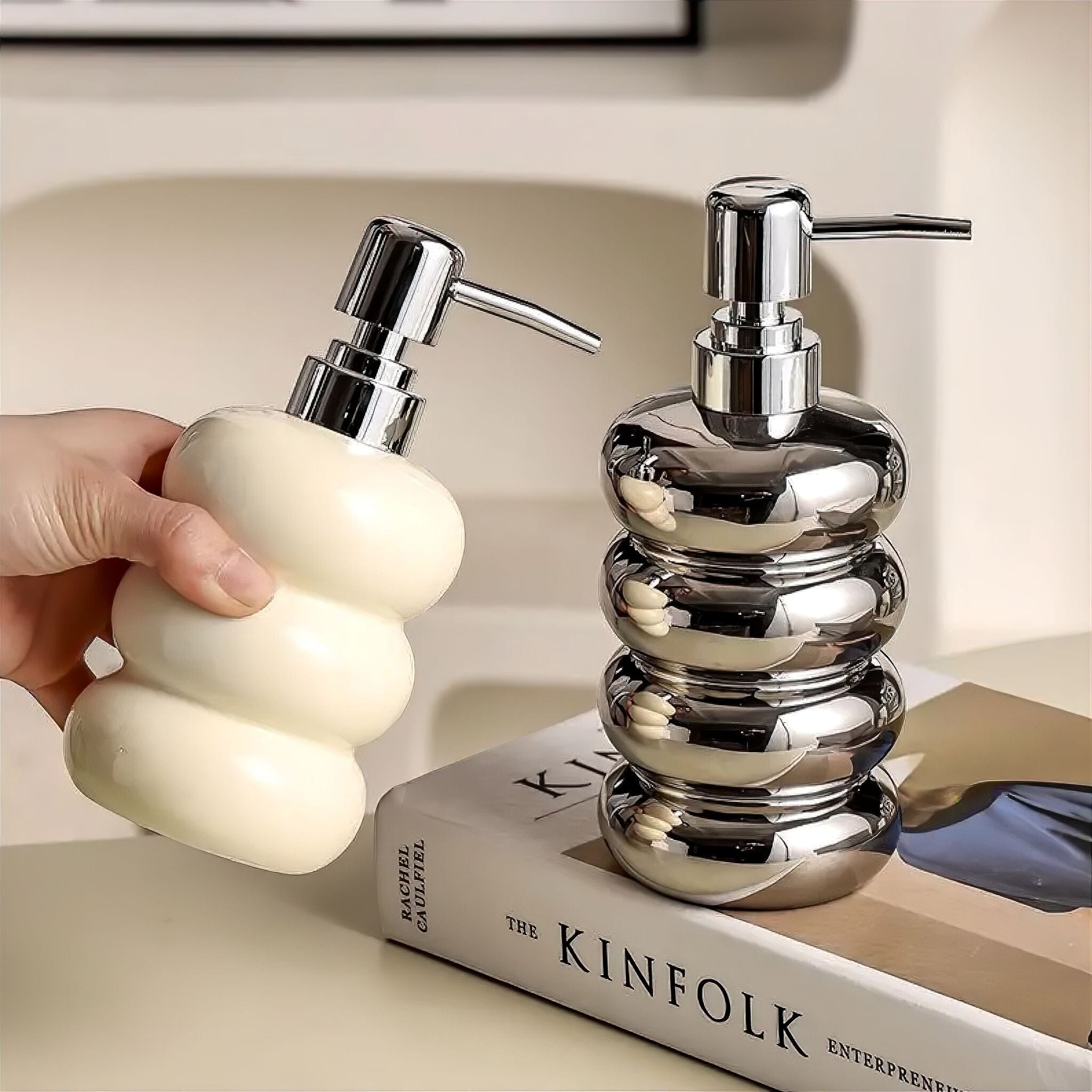 Distributeur de Savon en Céramique avec Design Bulles pour Salle de Bain et Plan de Travail