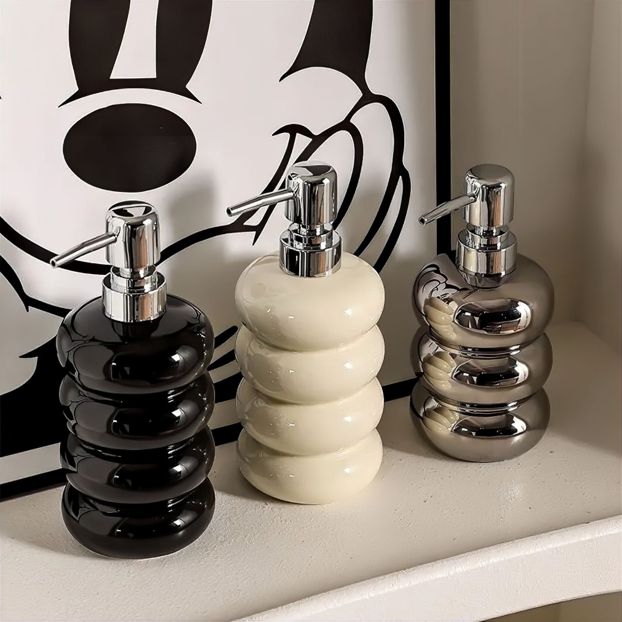 Distributeur de Savon en Céramique avec Design Bulles pour Salle de Bain et Plan de Travail
