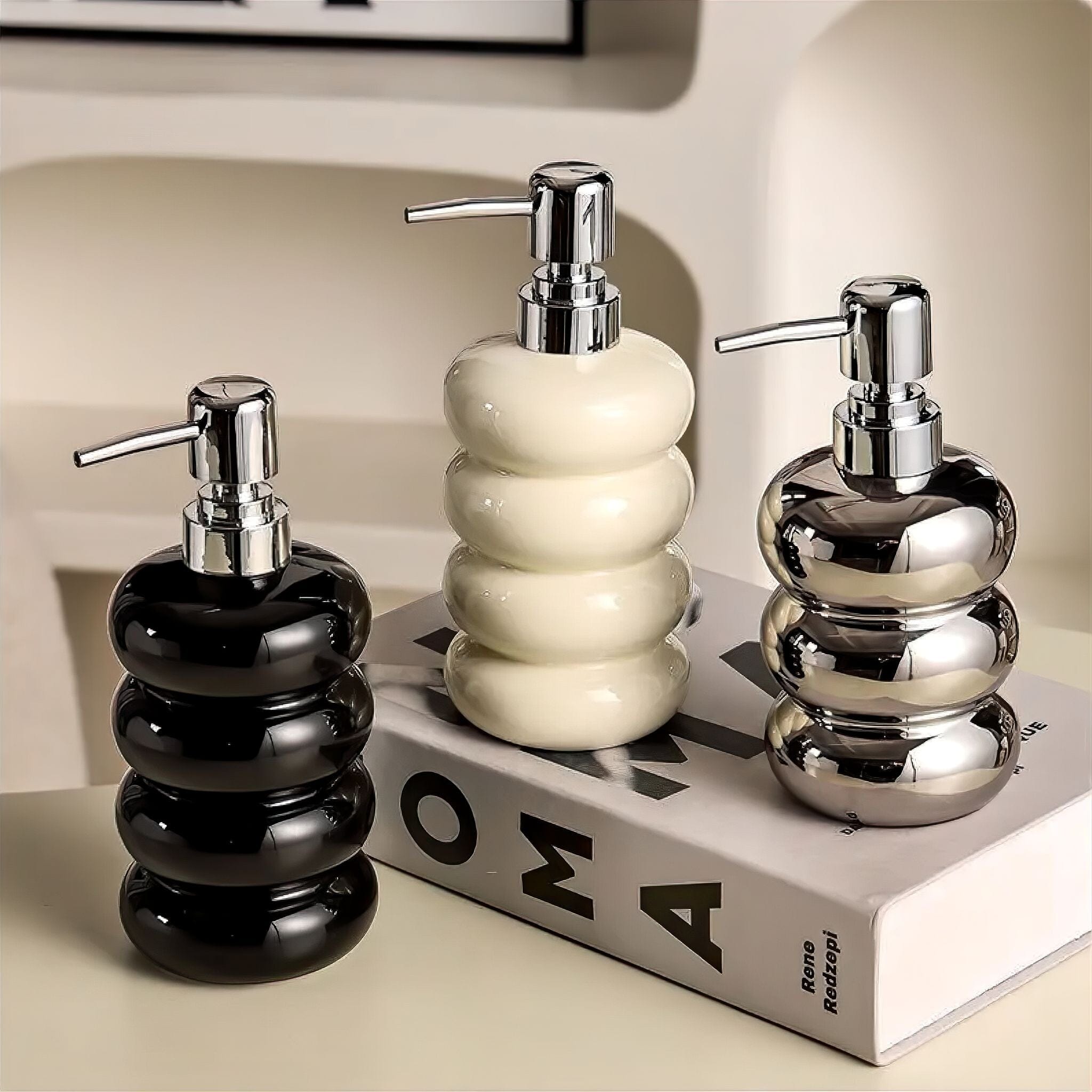 Distributeur de Savon en Céramique avec Design Bulles pour Salle de Bain et Plan de Travail