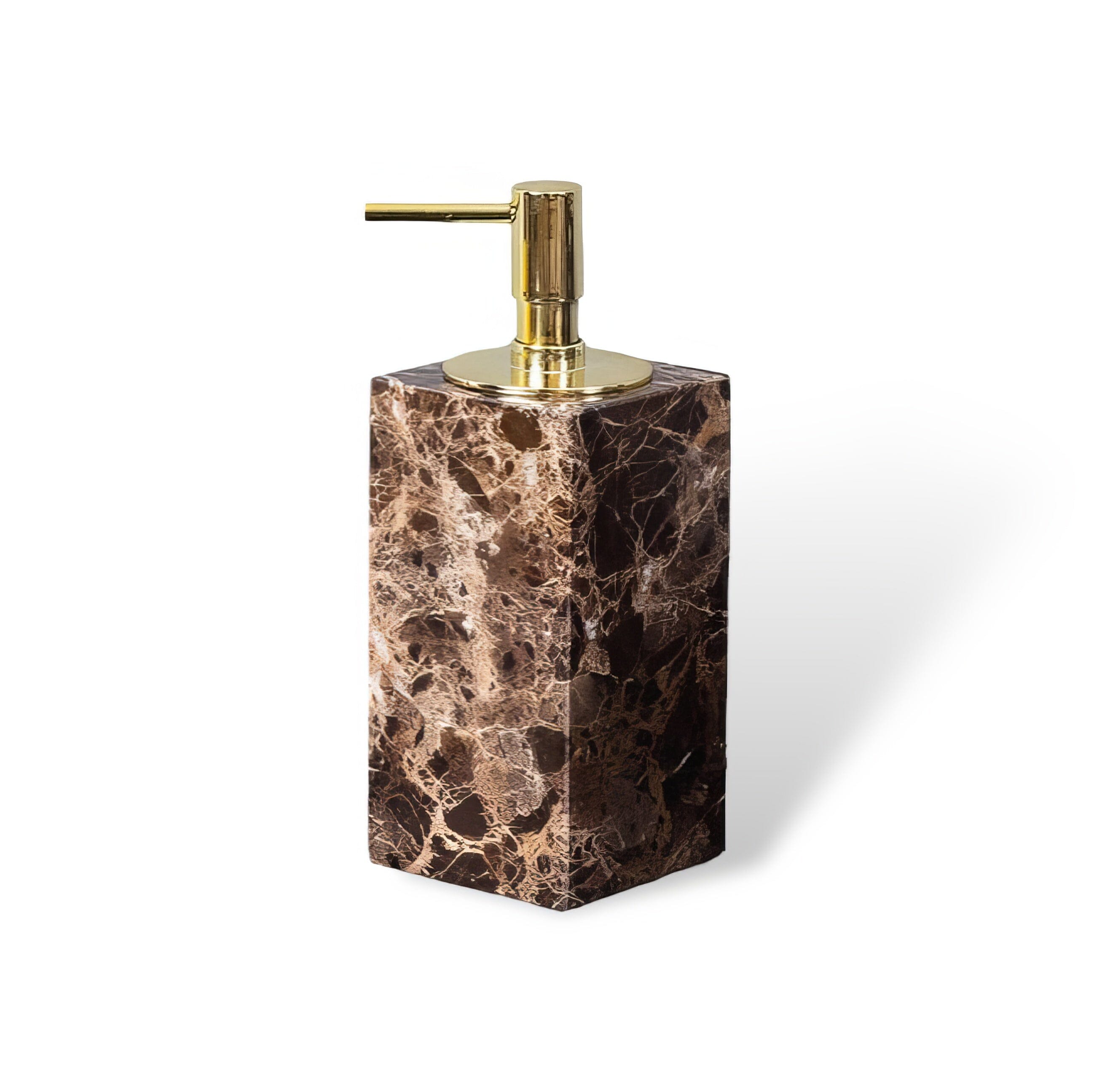 Ensemble de Salle de Bain en Marbre Emperador Dark – Distributeur de Savon, Plateau, Boîte à Mouchoirs, Porte-Brosse à Dents
