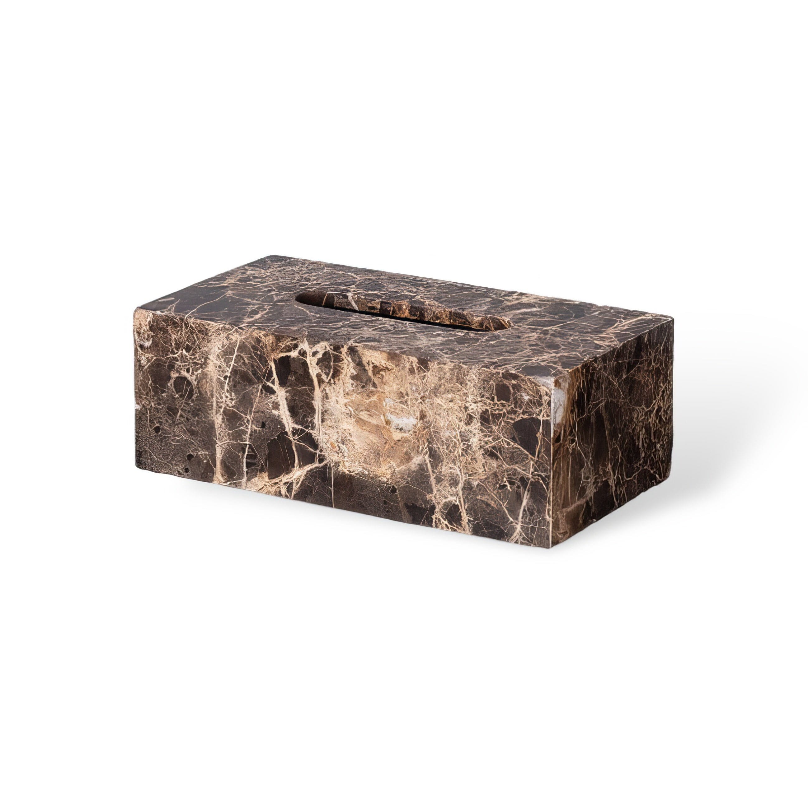 Ensemble de Salle de Bain en Marbre Emperador Dark – Distributeur de Savon, Plateau, Boîte à Mouchoirs, Porte-Brosse à Dents