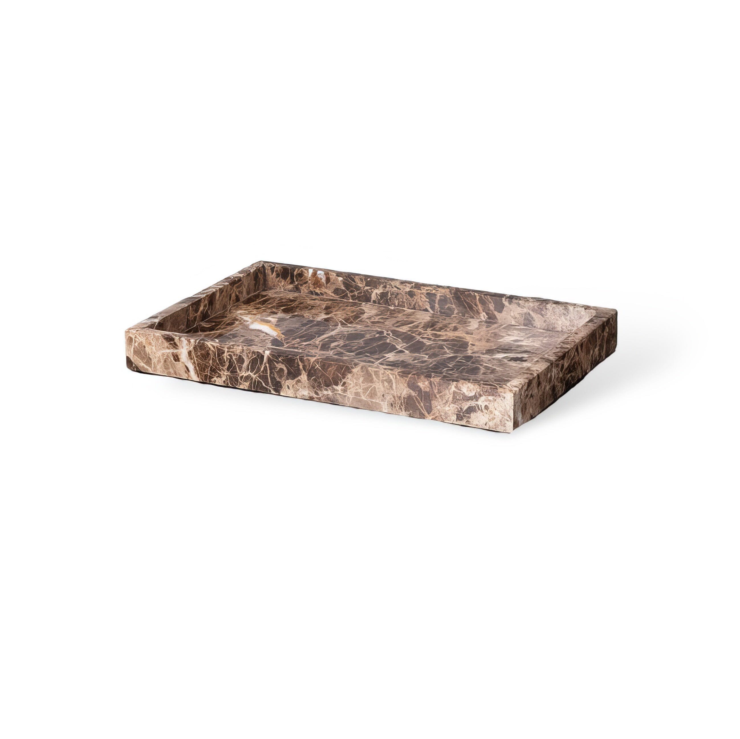 Ensemble de Salle de Bain en Marbre Emperador Dark – Distributeur de Savon, Plateau, Boîte à Mouchoirs, Porte-Brosse à Dents