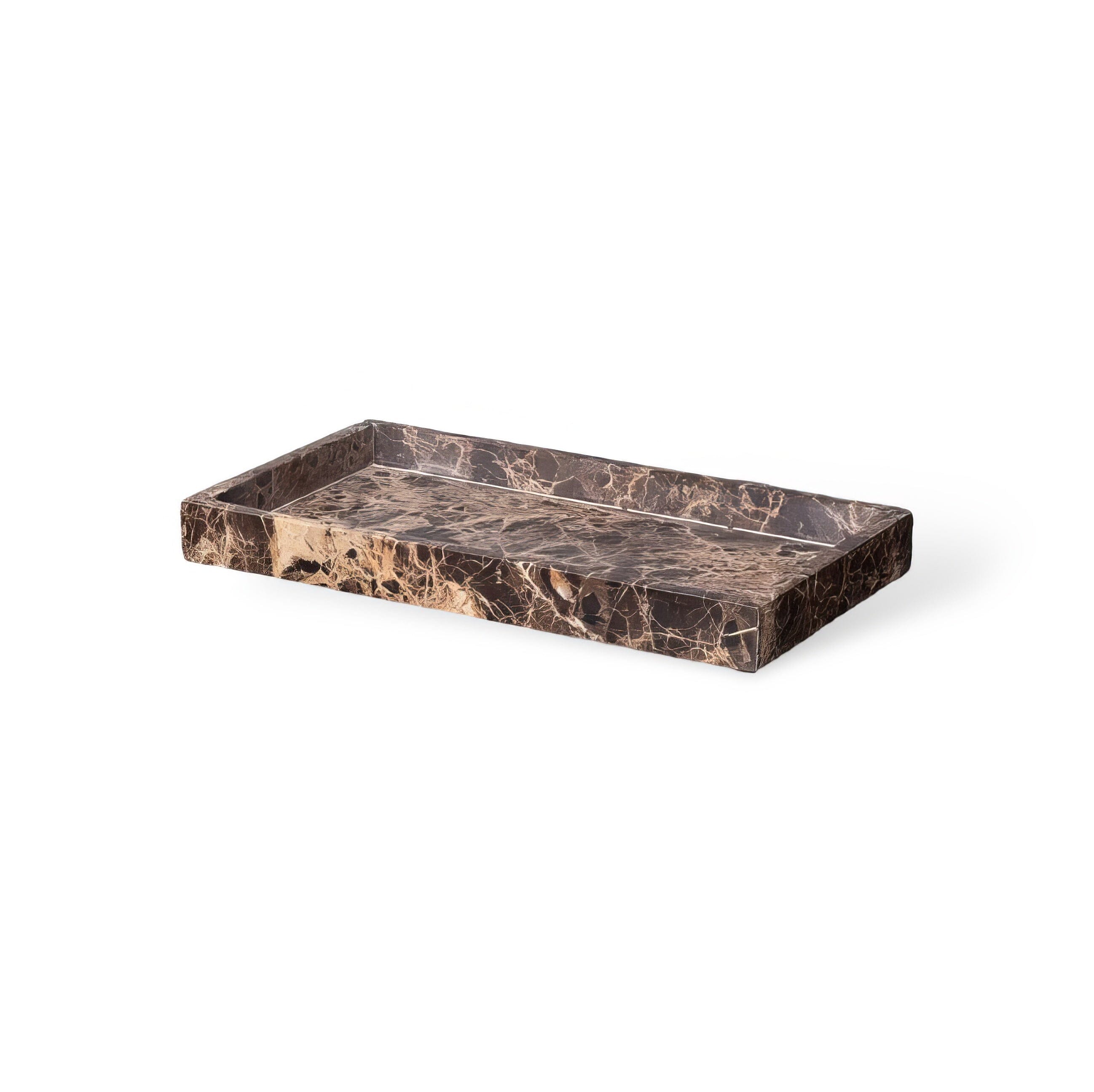 Ensemble de Salle de Bain en Marbre Emperador Dark – Distributeur de Savon, Plateau, Boîte à Mouchoirs, Porte-Brosse à Dents