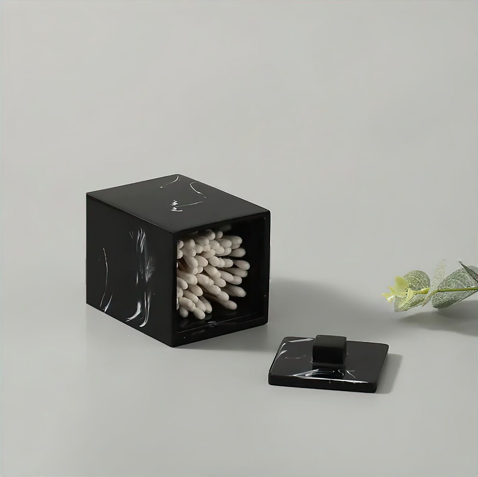 Ensemble de salle de bain 5 pièces résine imprimé marbre noir – distributeur de savon, porte-brosse à dents, gobelet, plateau