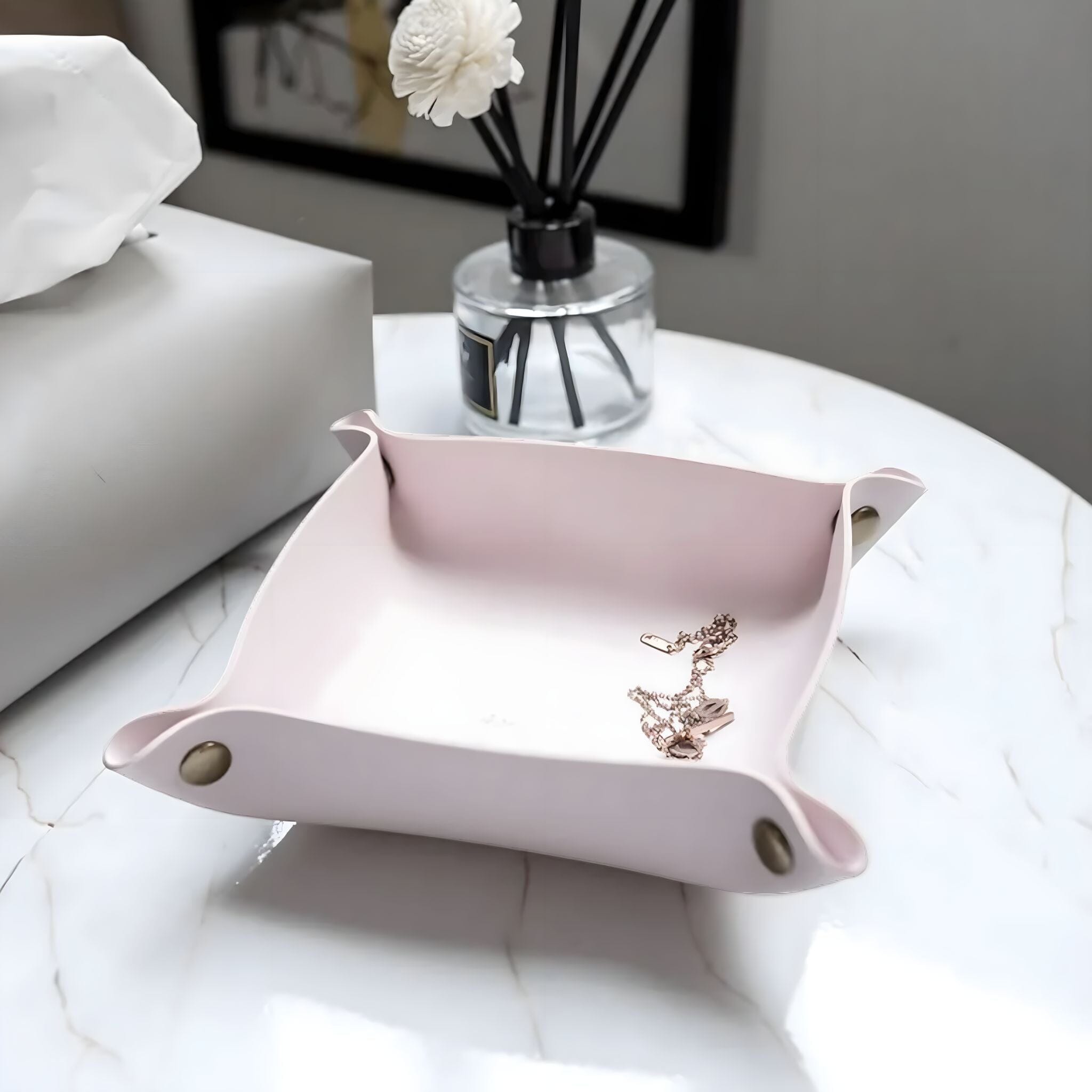 Boîte de rangement en cuir PU avec boutons-pression pour clés et bijoux