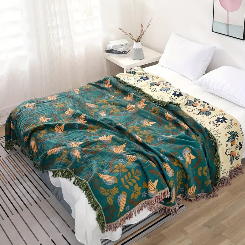 NordicaNest – Omkeerbare Scandinavische Plaid met Elegante Vogelmotieven