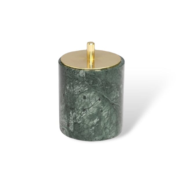 Ensemble de salle de bain vert marbre – distributeur de savon doré, gobelet à brosses à dents et plateau – aspect pierre naturelle