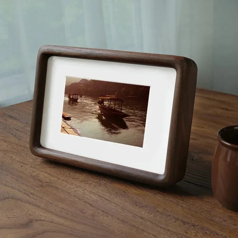 Cadre Photo Massif en Bois avec Passe-Partout et Coins Arrondis pour Table