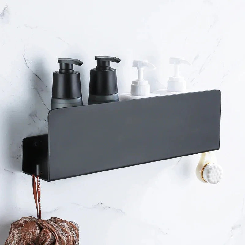 Étagère Murale en Aluminium pour Salle de Bain avec Crochets Latéraux et Finition Mate