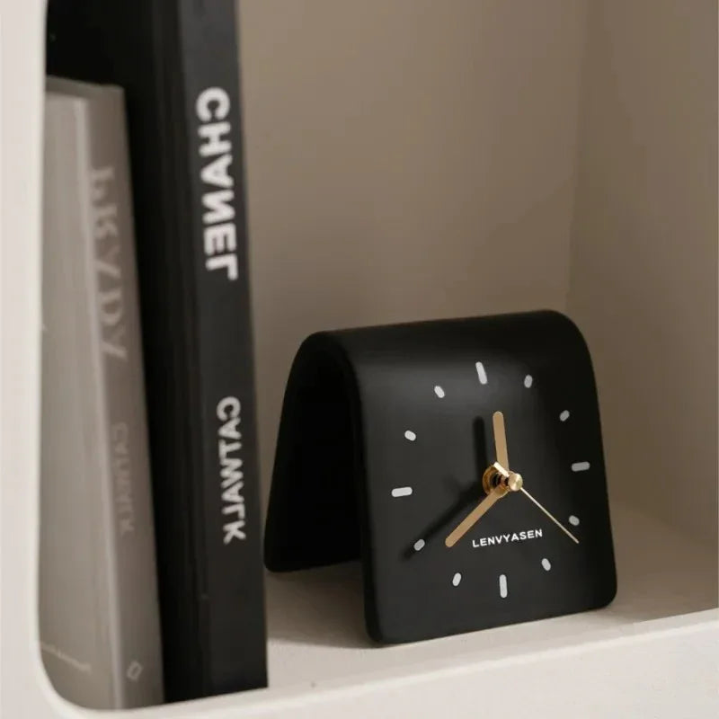 Ceramic Table Clock with Arch-Shaped Case for Desk and Sideboard