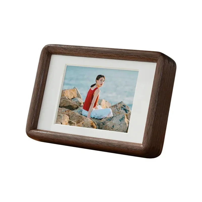 Cadre Photo Massif en Bois avec Passe-Partout et Coins Arrondis pour Table
